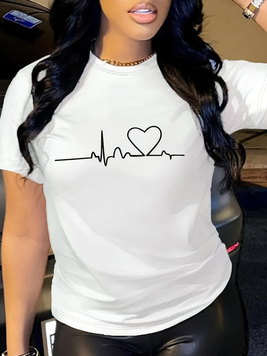 Heart Print Crew Neck T-Shirt